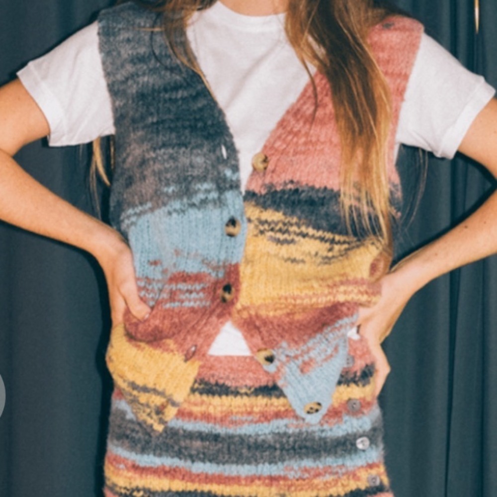Gimaguas Amy Vest in a multi-color‎ stripe pattern Alpaca Wool Blend Knit Size S